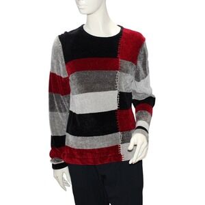 Rafaella Striped Red Black Gray Sweater – Size Large – Late 2000s/2010s